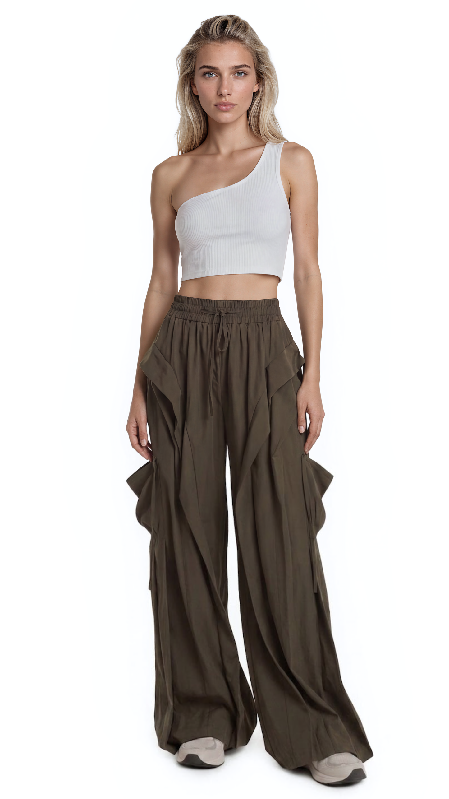 Sienna Ruffle Wide-Leg Pants – Olive