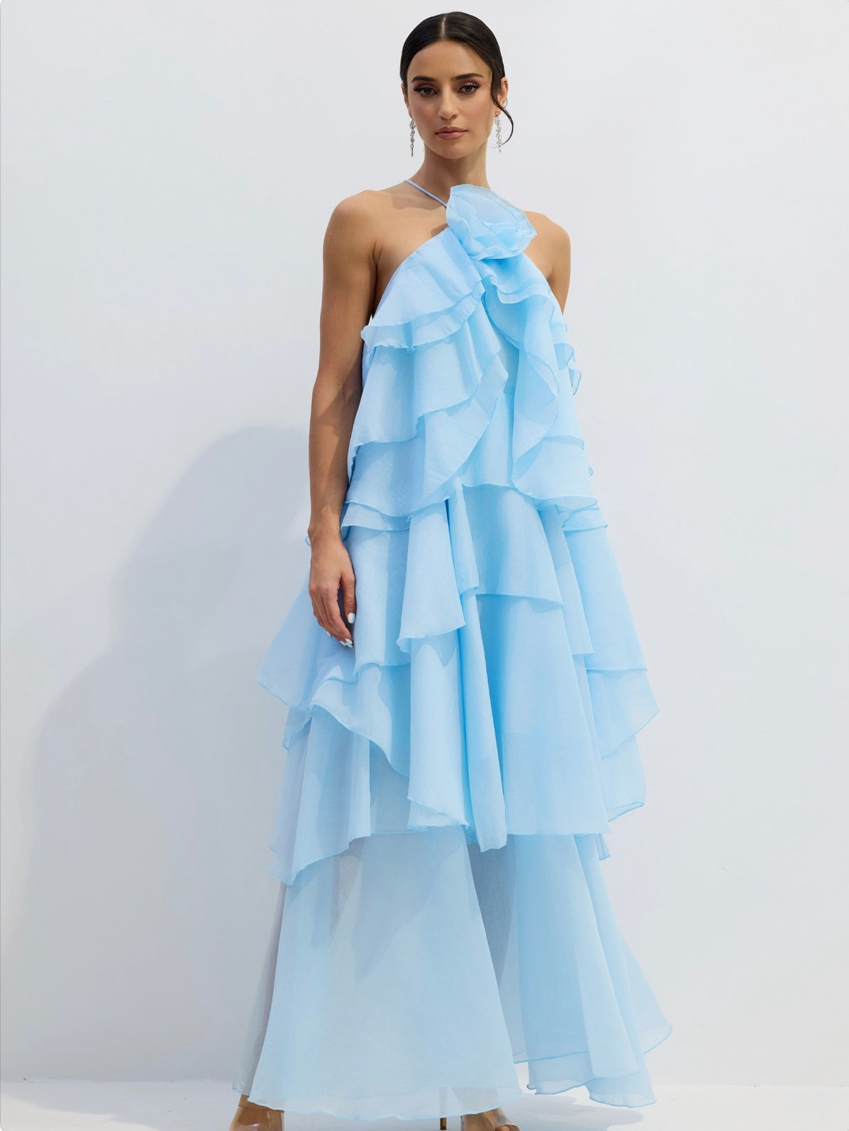 Sky Blossom Tiered Maxi Dress