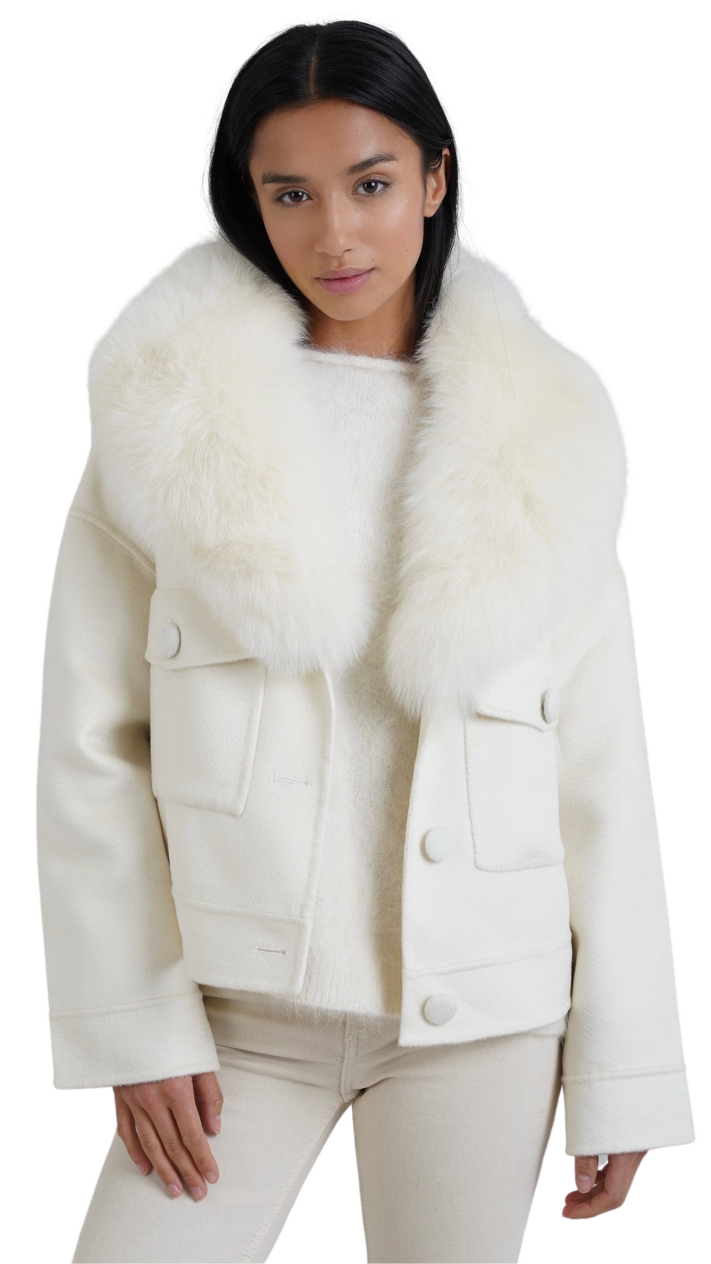 Regent Cashmere Jacket Fox Collar-Off white