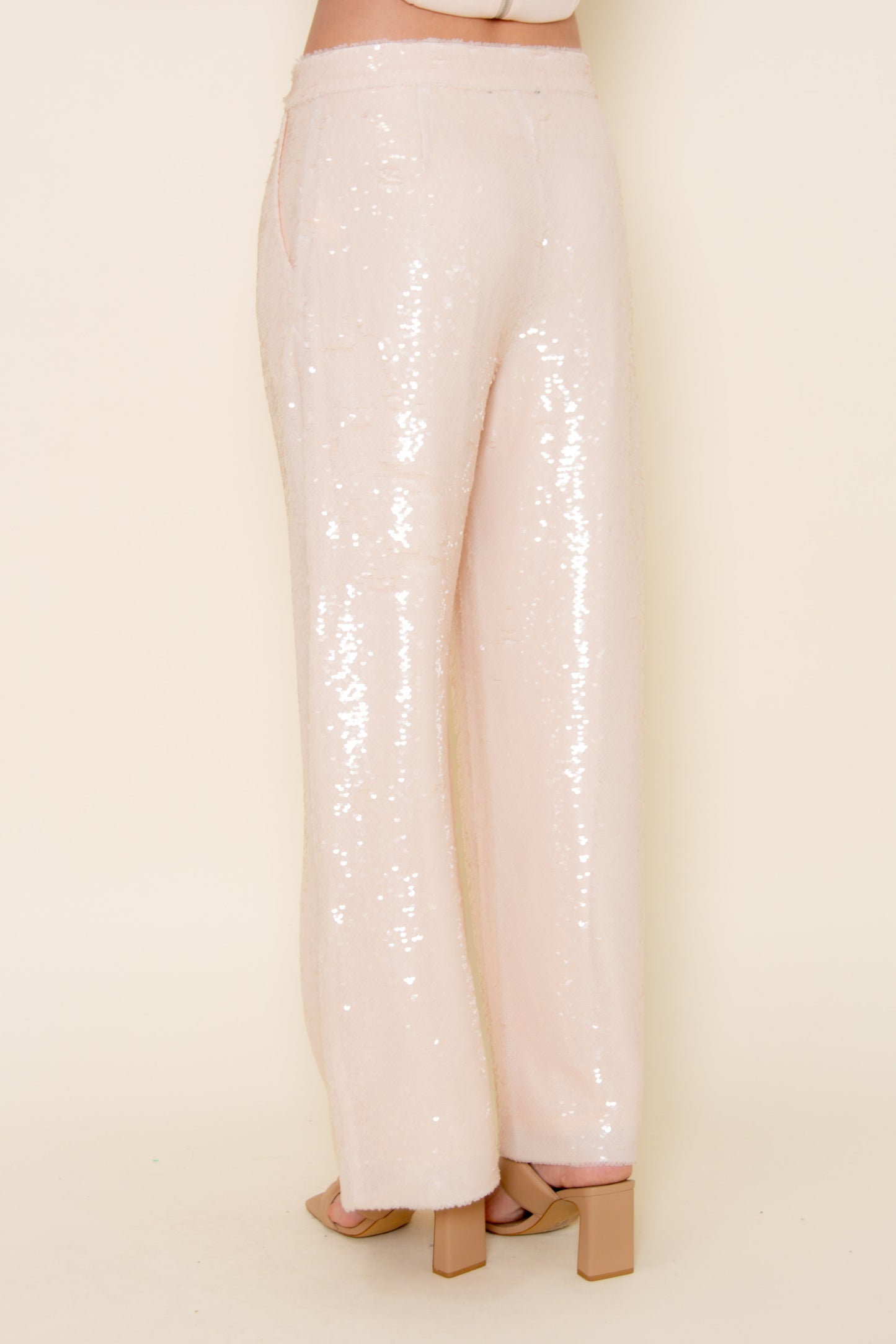 Champagne Sequin Straight-Leg Pants