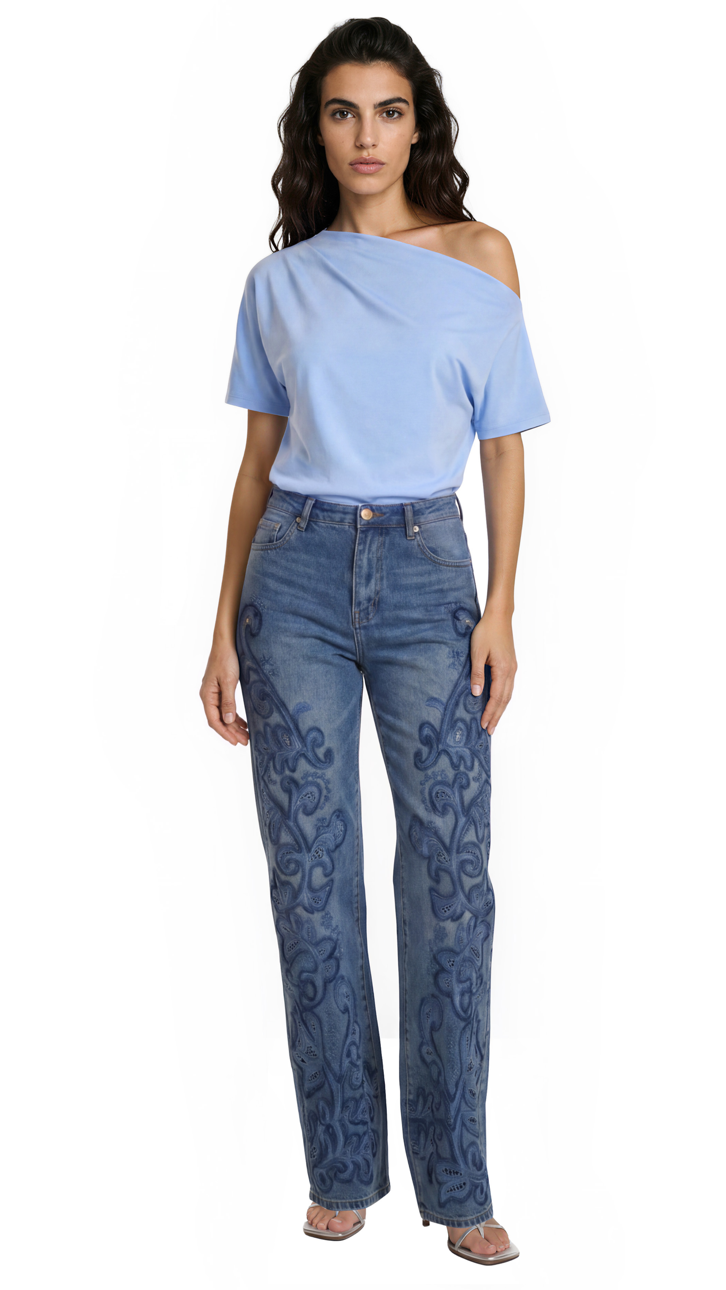 Azure Paisley Denim Pants