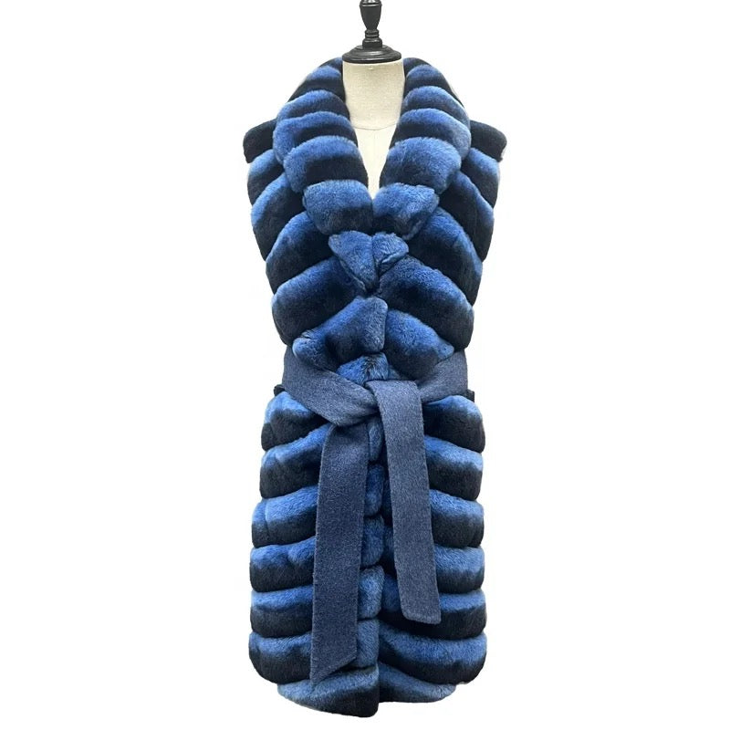 Budapest Cashmere Vest Rex Fur - Blue