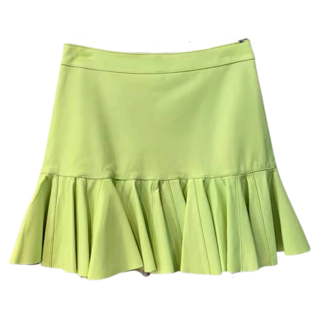 Emilia leather skirt- lime green