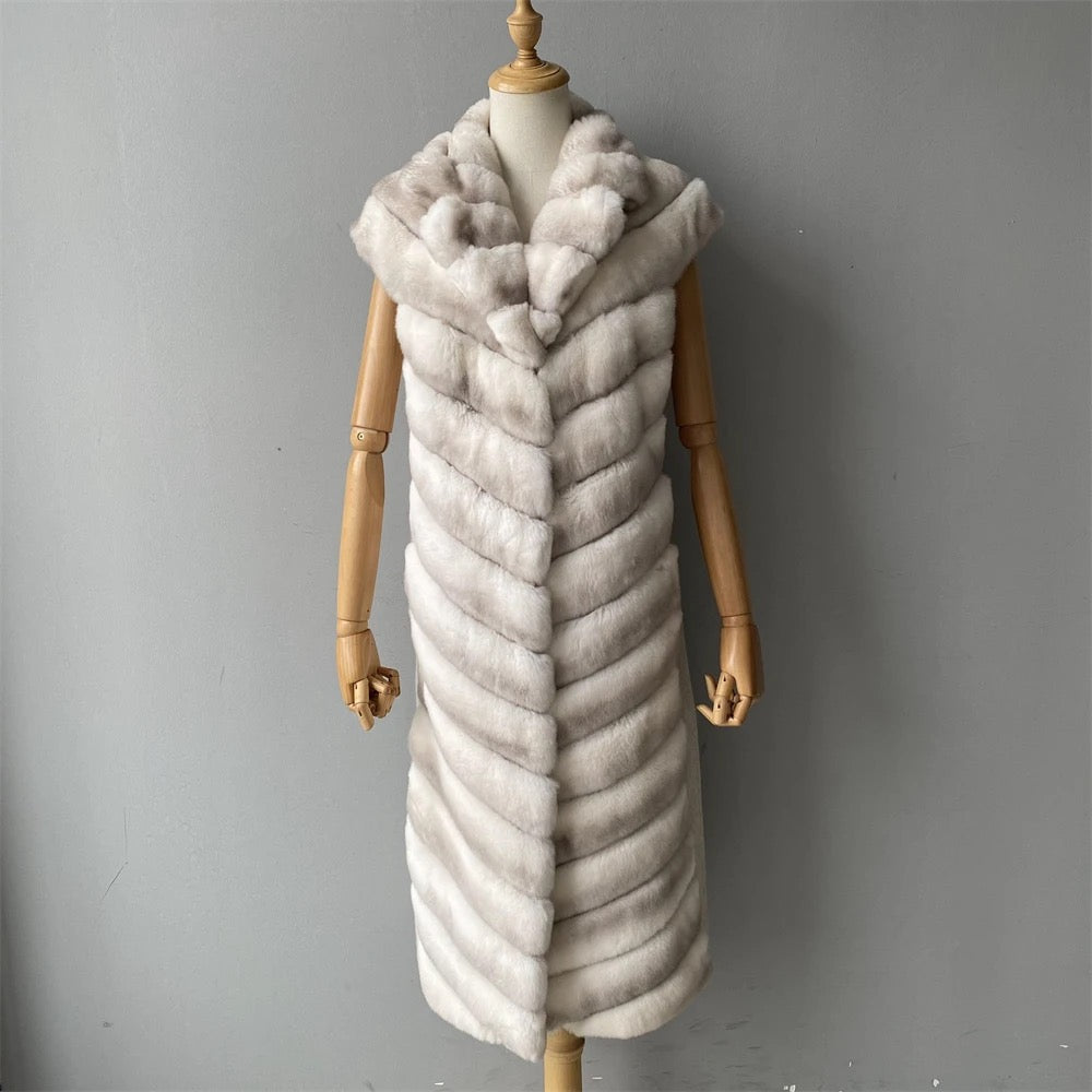 Budapest Cashmere Vest Rex Fur - Cream