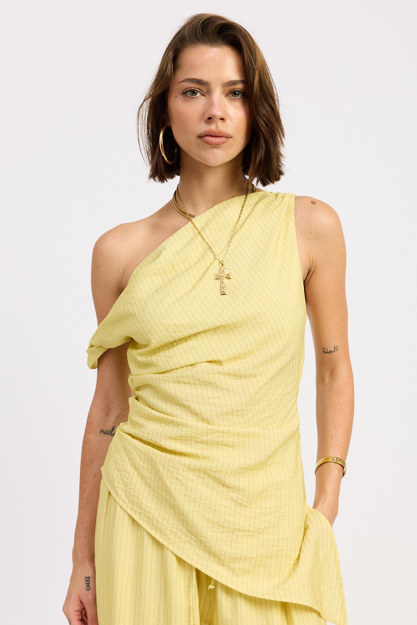 Ribbed One-Shoulder Set – Butter Yellow
