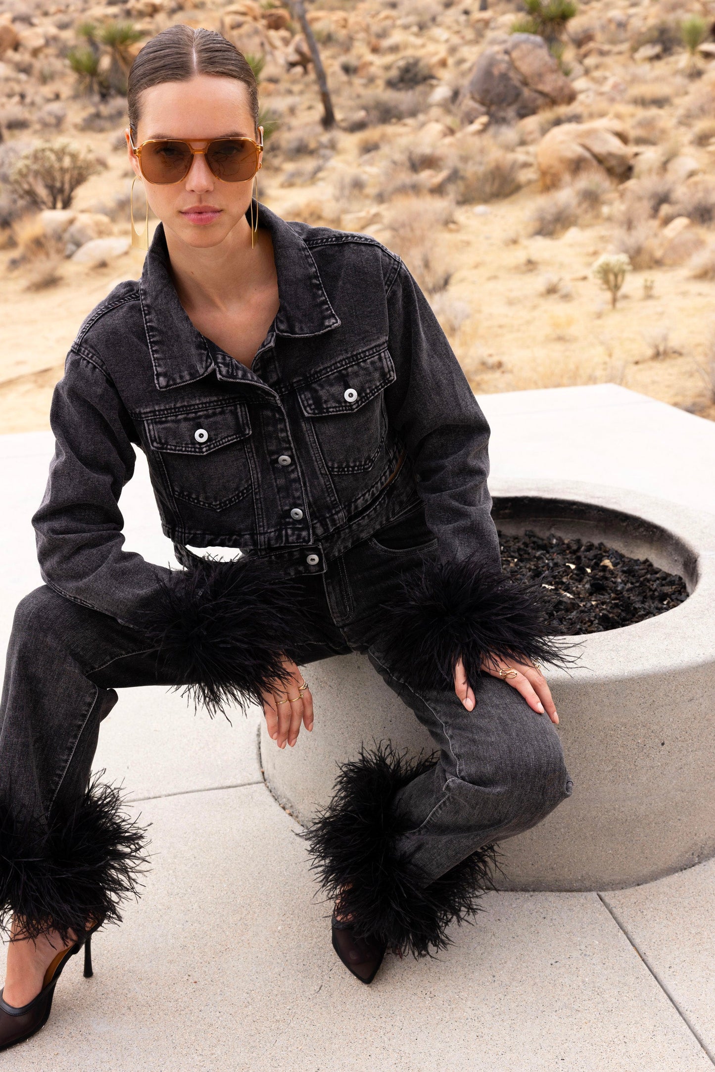 The Jetset Ostrich Feather Denim Set