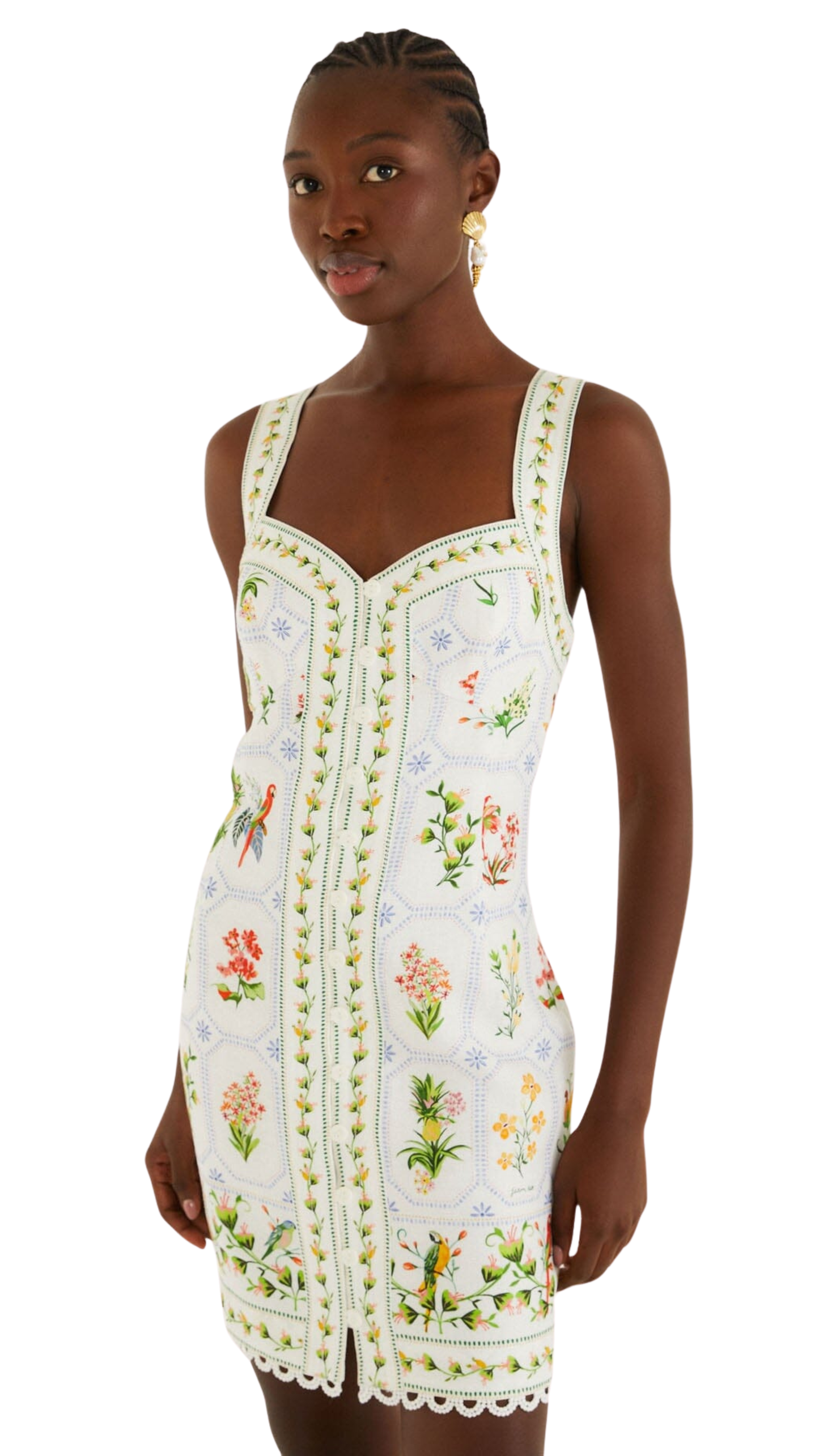 Tropical Porcelain Off-White Mini Dress