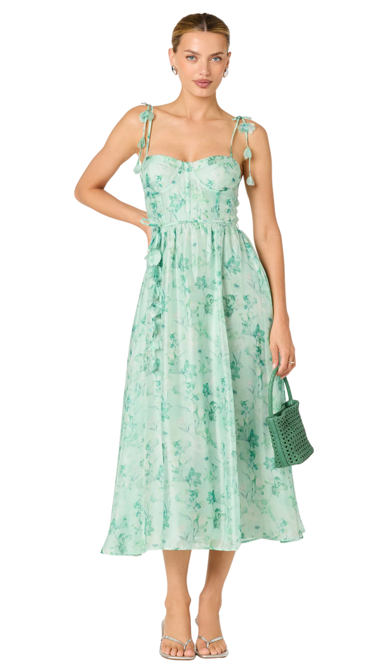 Halcyon Floral 3D Flower Appliqué Midi Dress