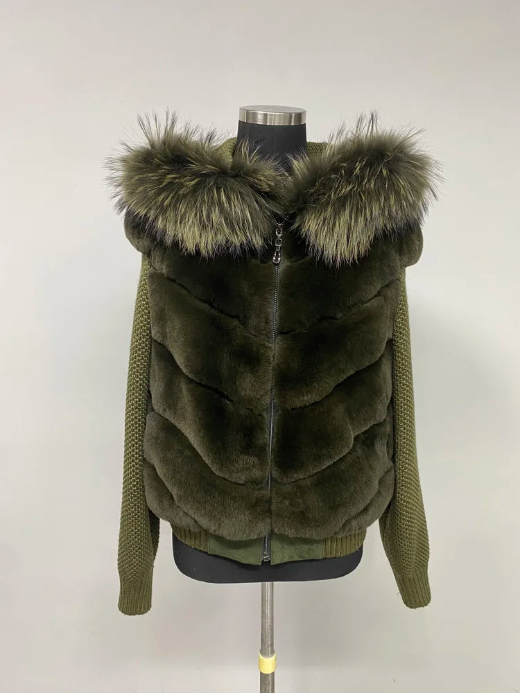 Alpine Lapin Fox Fur trip jacket-Olive