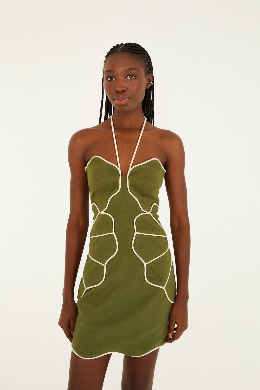 Green Wavy Trim Mini Dress