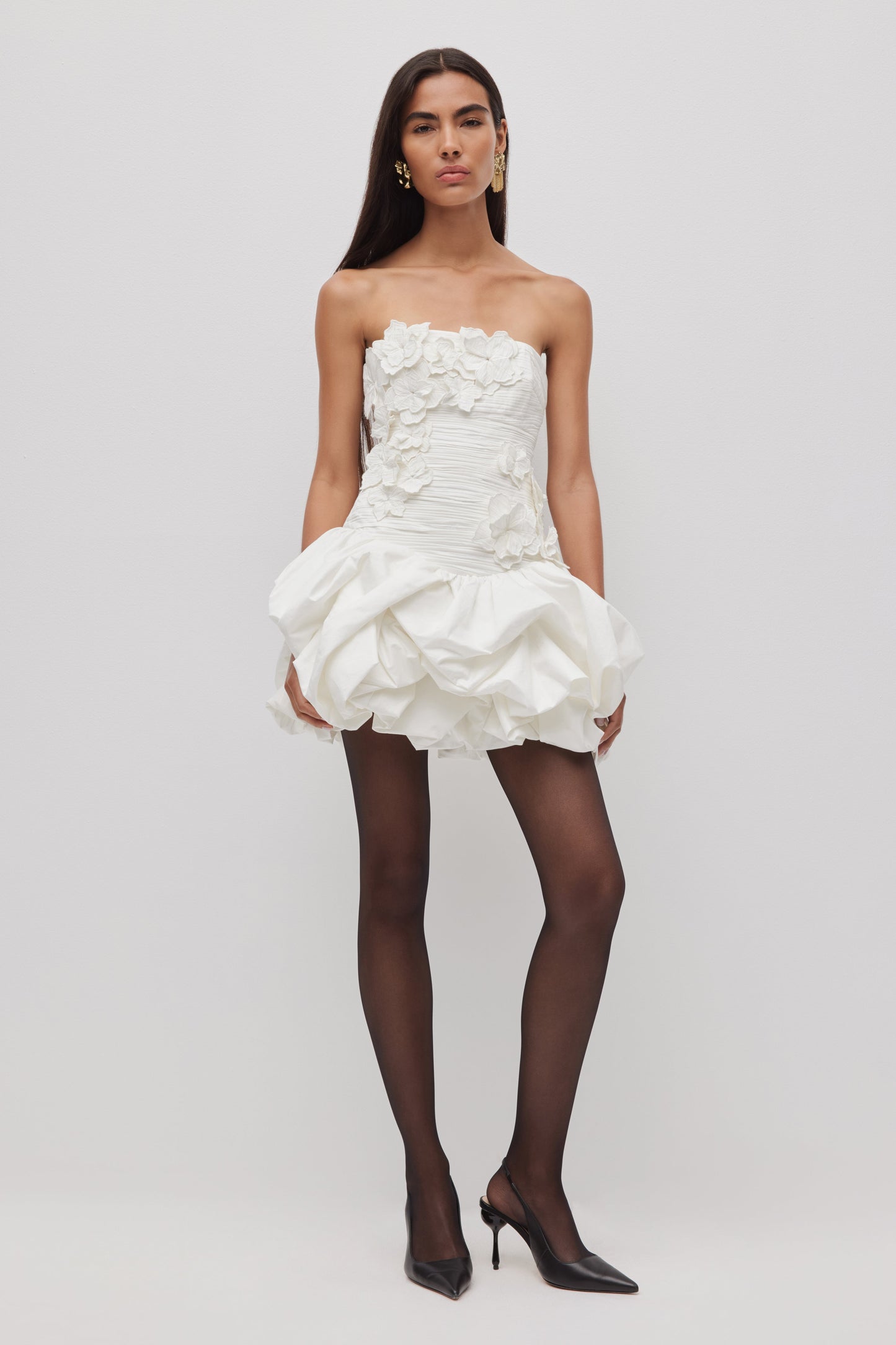 Camellia Floral Bubble Mini Dress – White