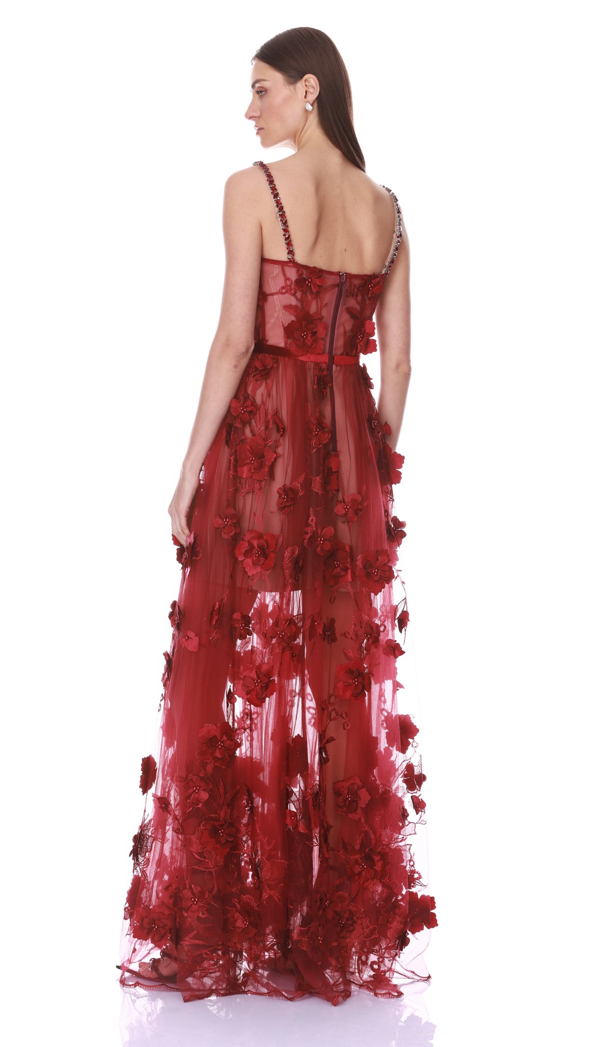 3D Floral Gown - Red