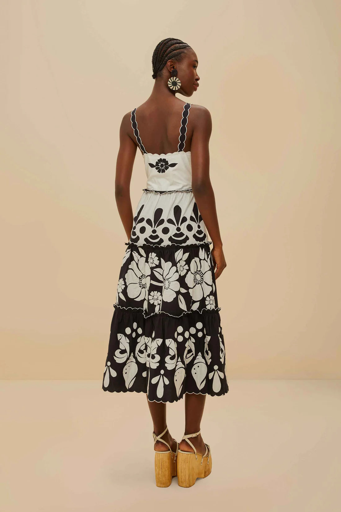 Black And White Summer Cutwork Organic Cotton Midi Dress