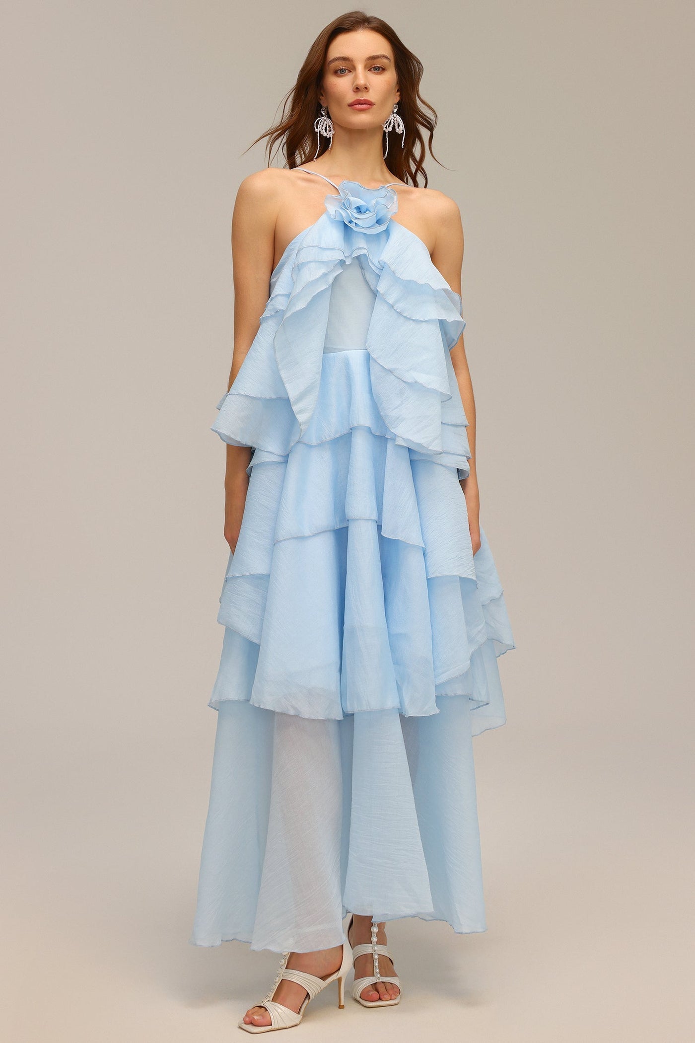 Sky Blossom Tiered Maxi Dress