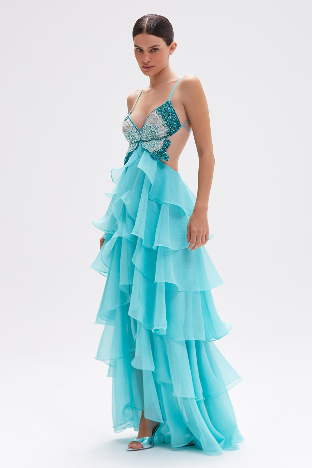 LONG BLUE LOVESTRUCK CHIFFON DRESS