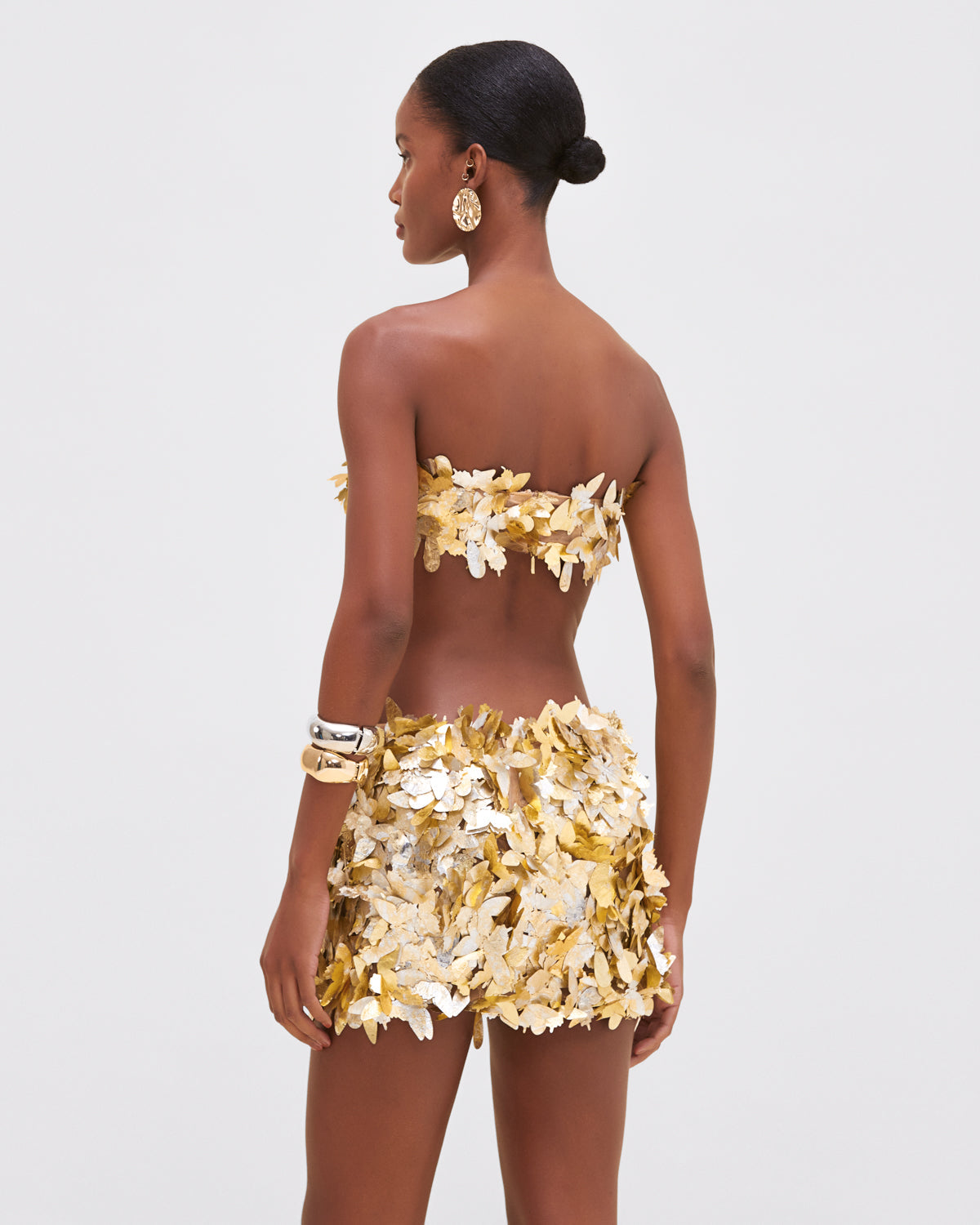 SILVER AND GOLD SEQUIN CROPPED TOP AND SKIRT SET (RUNWAY)