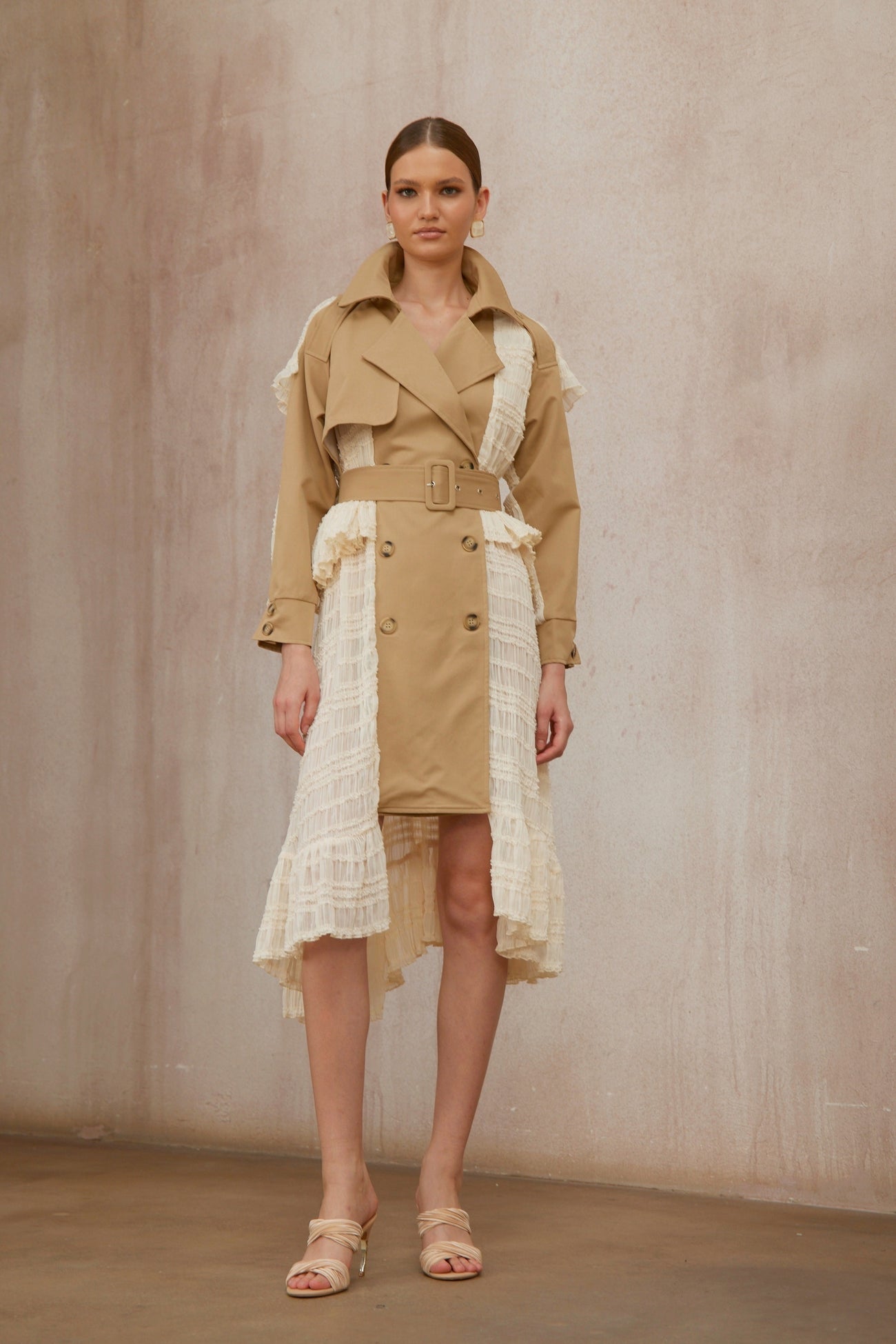 Lace Panel Long Trench Coat