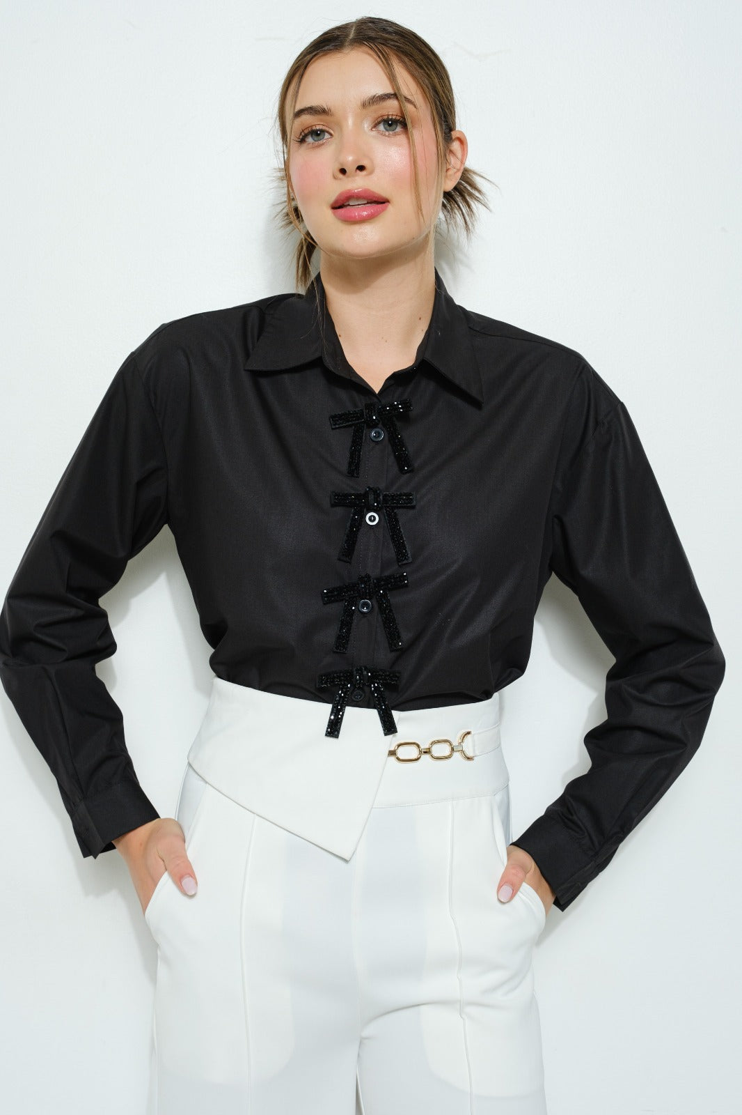 Sparkly Ribbon Shirt-Black