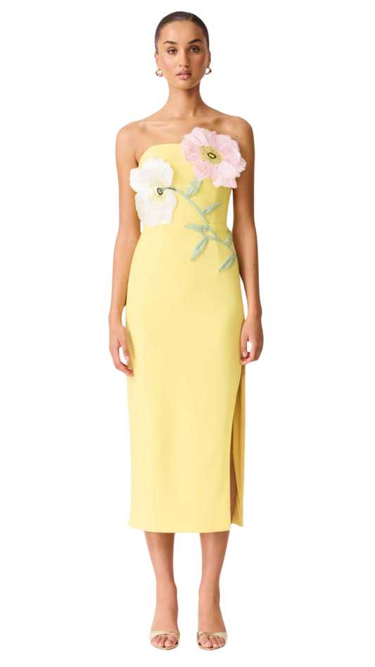 Hope Strapless Midi Dress in Yellow