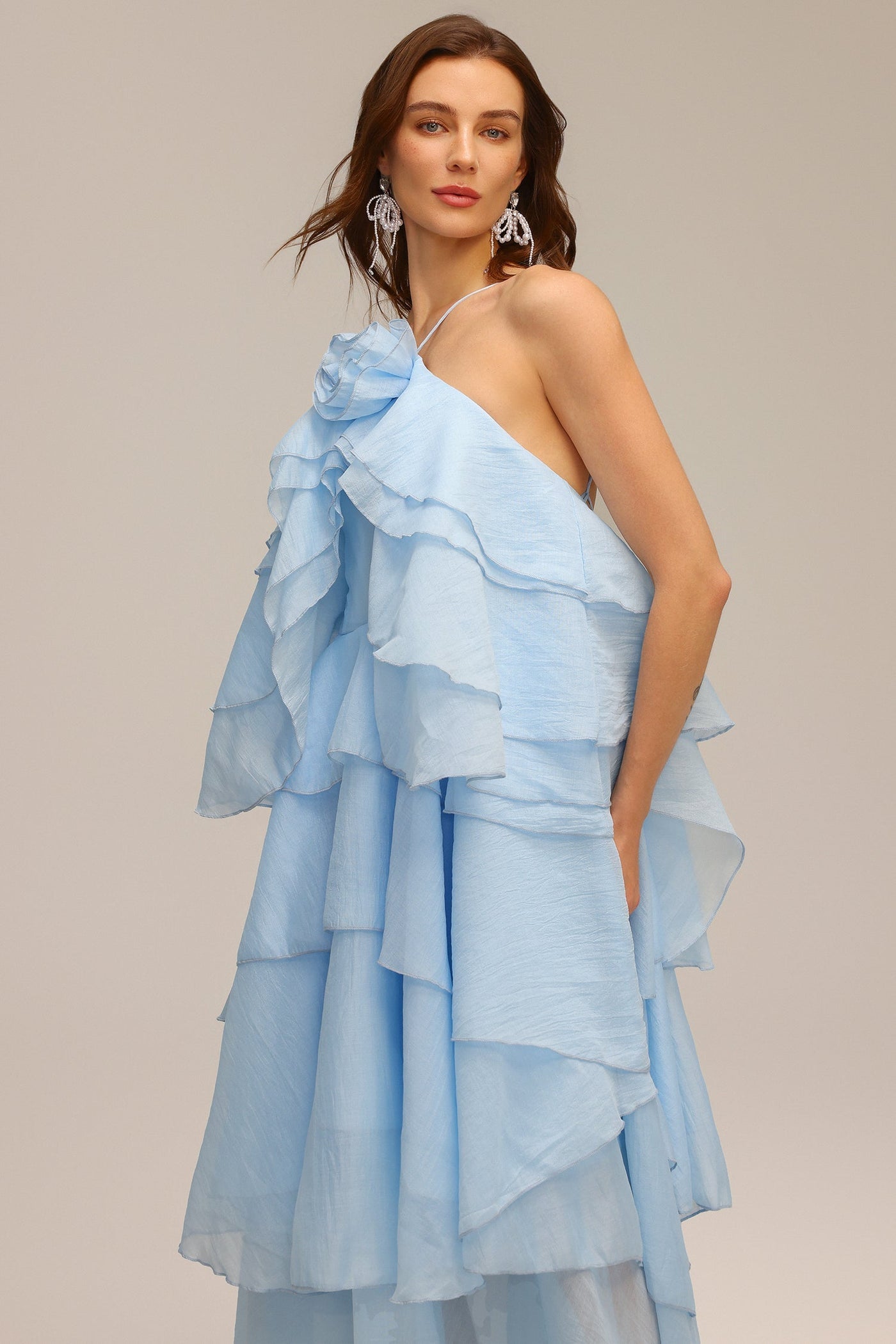 Sky Blossom Tiered Maxi Dress