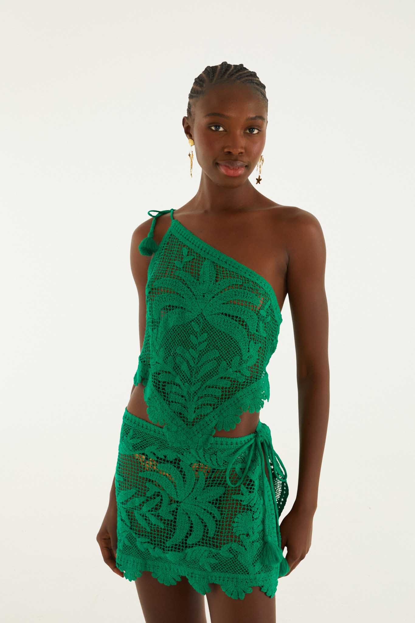 Green One-Shoulder Sheer Set