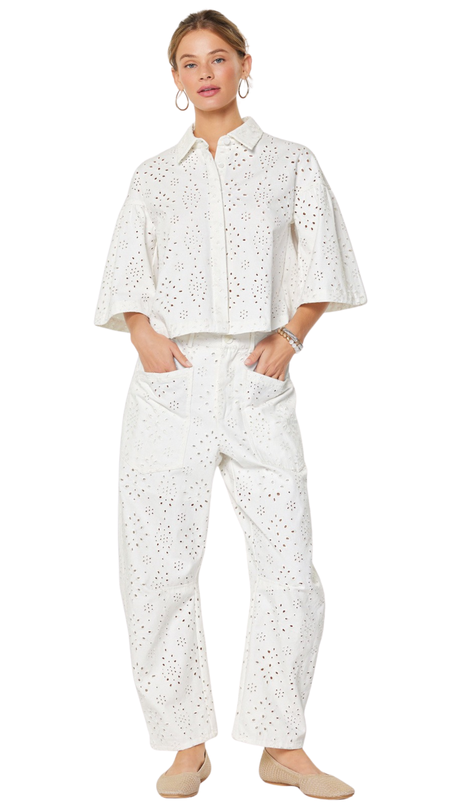 Blanc Broderie Denim Set