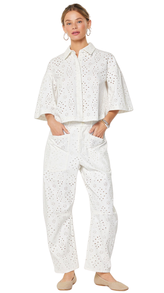 Blanc Broderie Denim Set