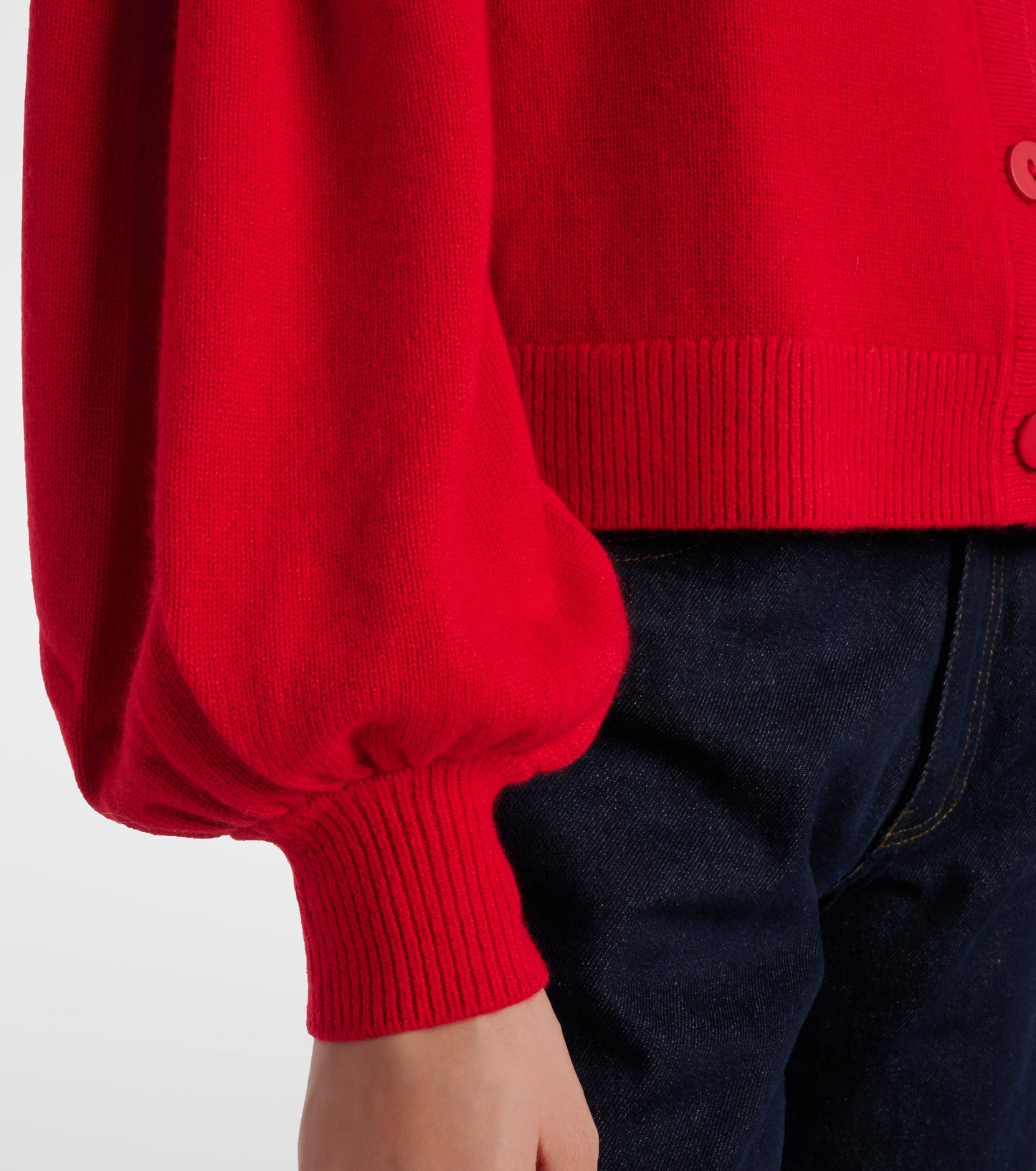 Red 3d Heartful Puff Sleeve Knit Cardigan