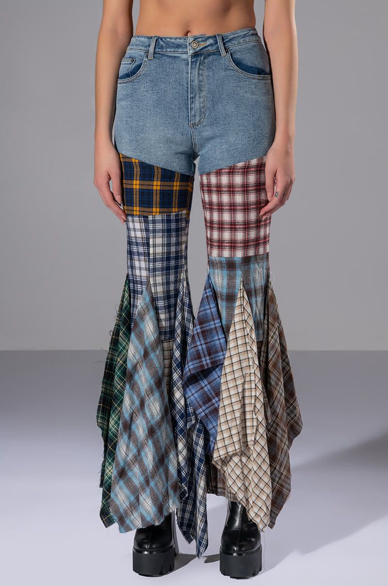 Plaid Denim Pants