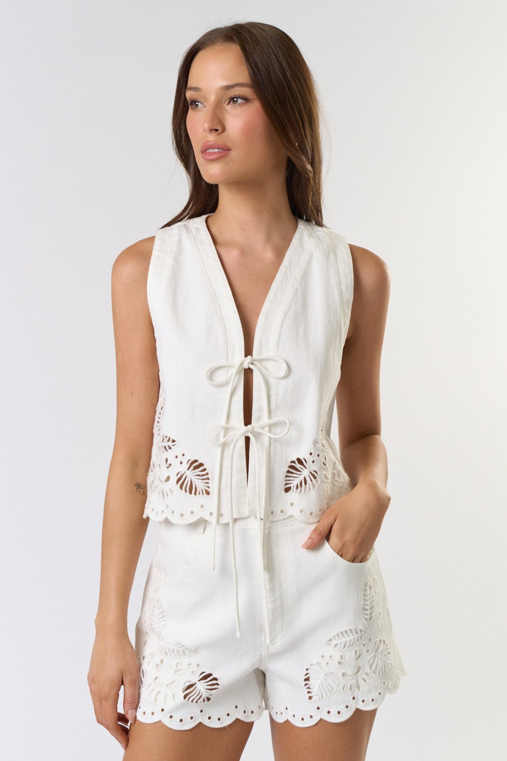 White Denim Cut Out Set