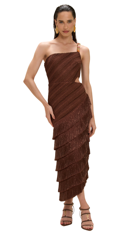 LILA FRINGE CUT OUT MIDI DRESS
