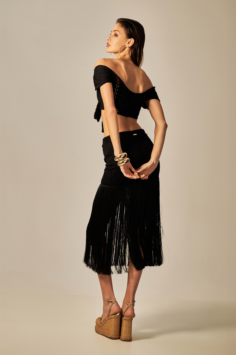 PATY JACQUARD TEXTURE SKIRT SET-BLACK