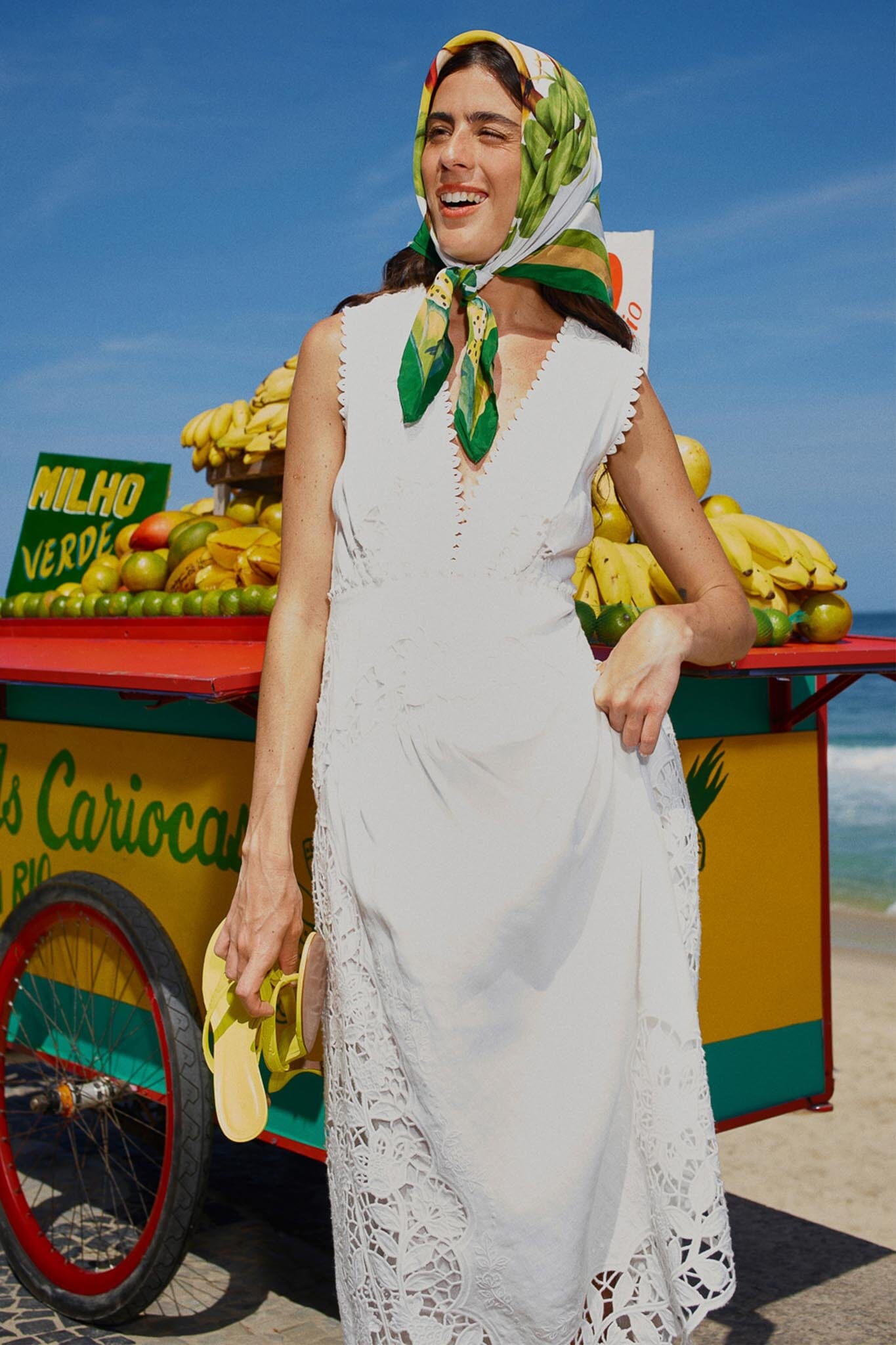 Off-White Richelieu V Neck Sleeveless Midi Dress