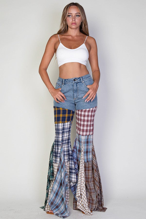 Plaid Denim Pants