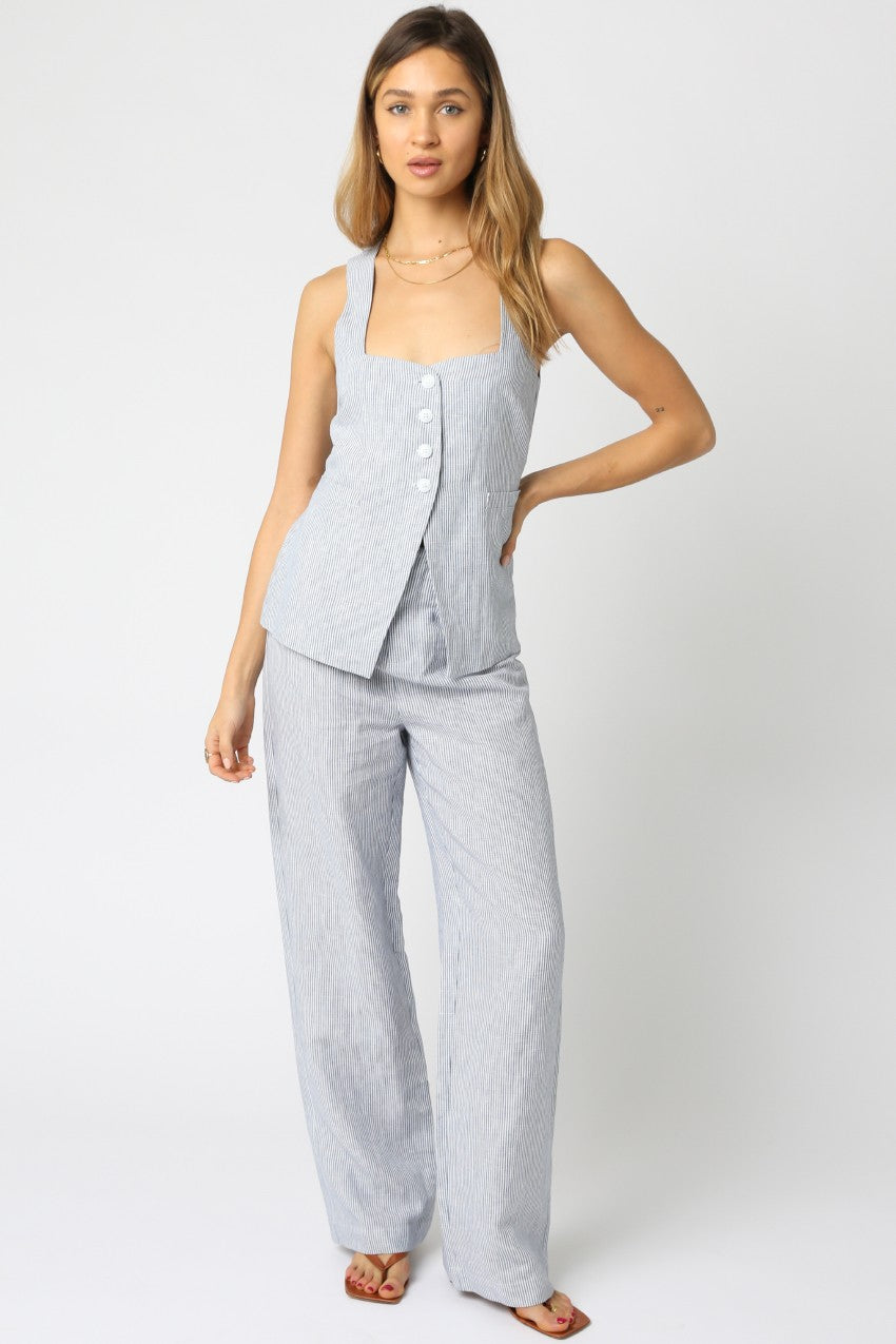 Zuni Linen Pants Set-Blue