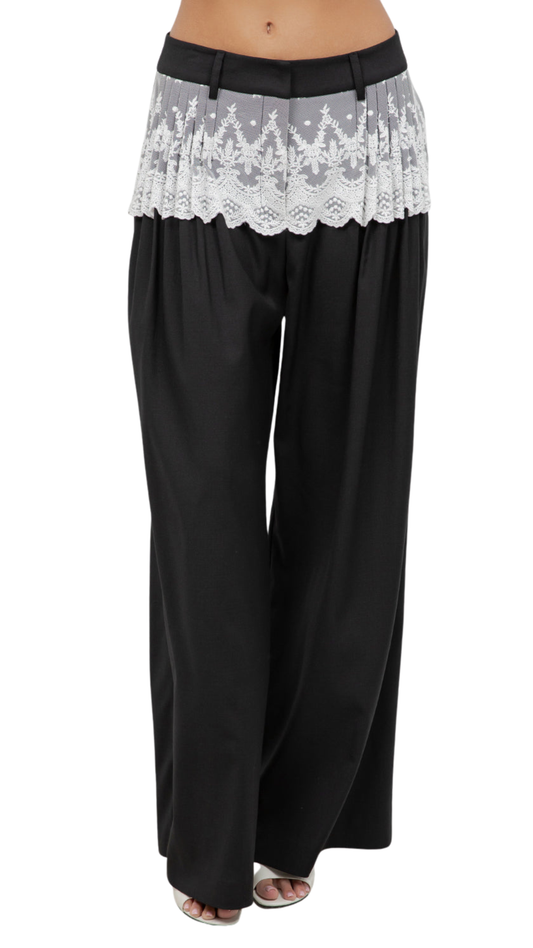 Lace-Trim Wide-Leg Pants