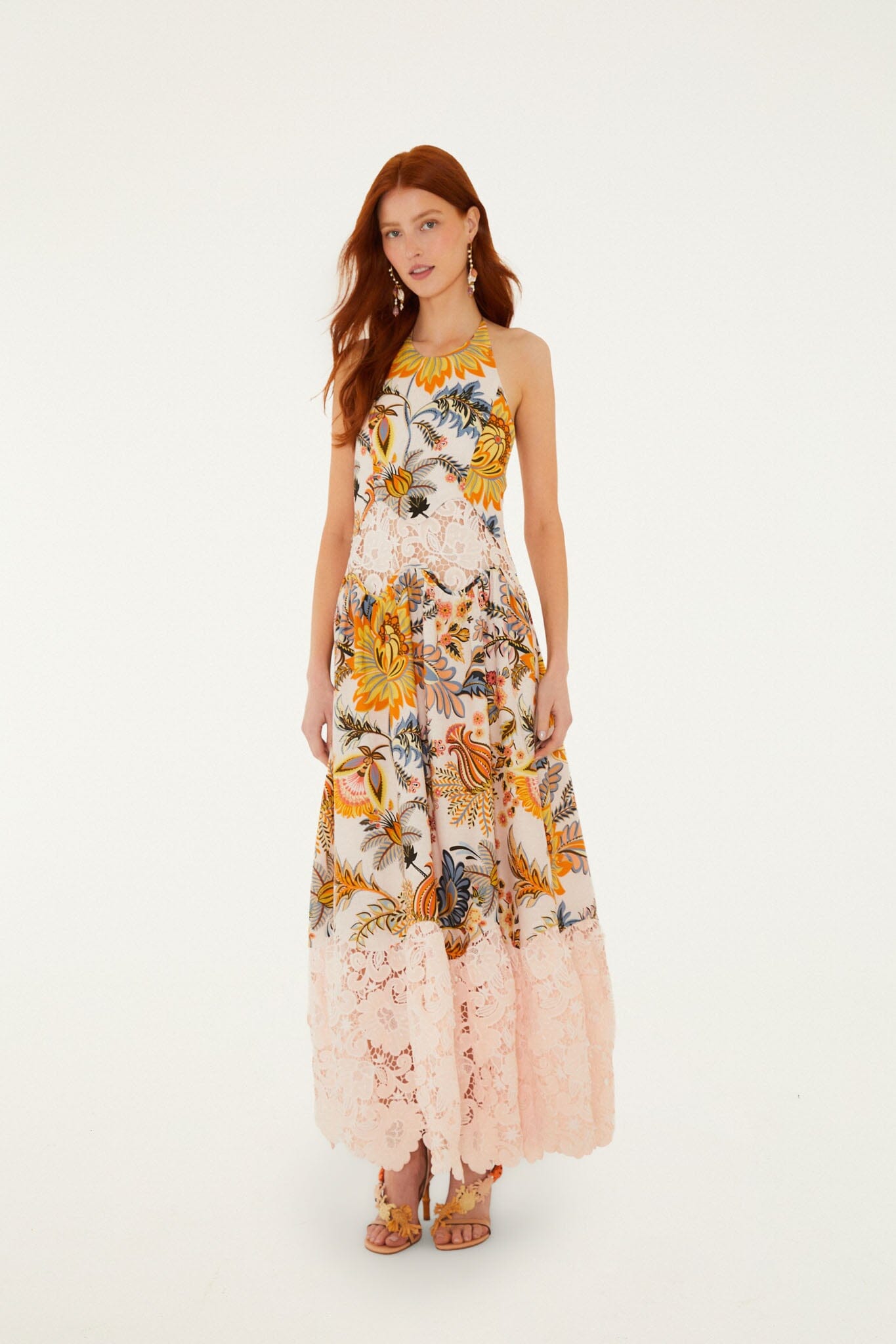 Light Pink Ligia Floral Lace Maxi Dress