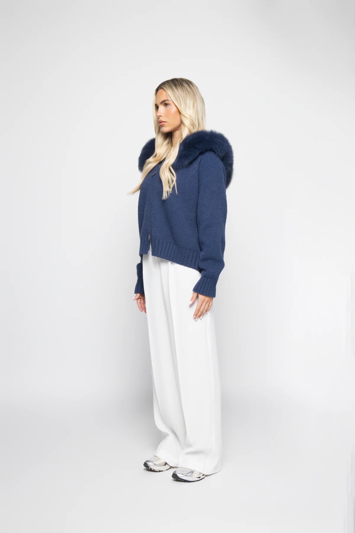 Melly Chic Fur Cardigan- Navy