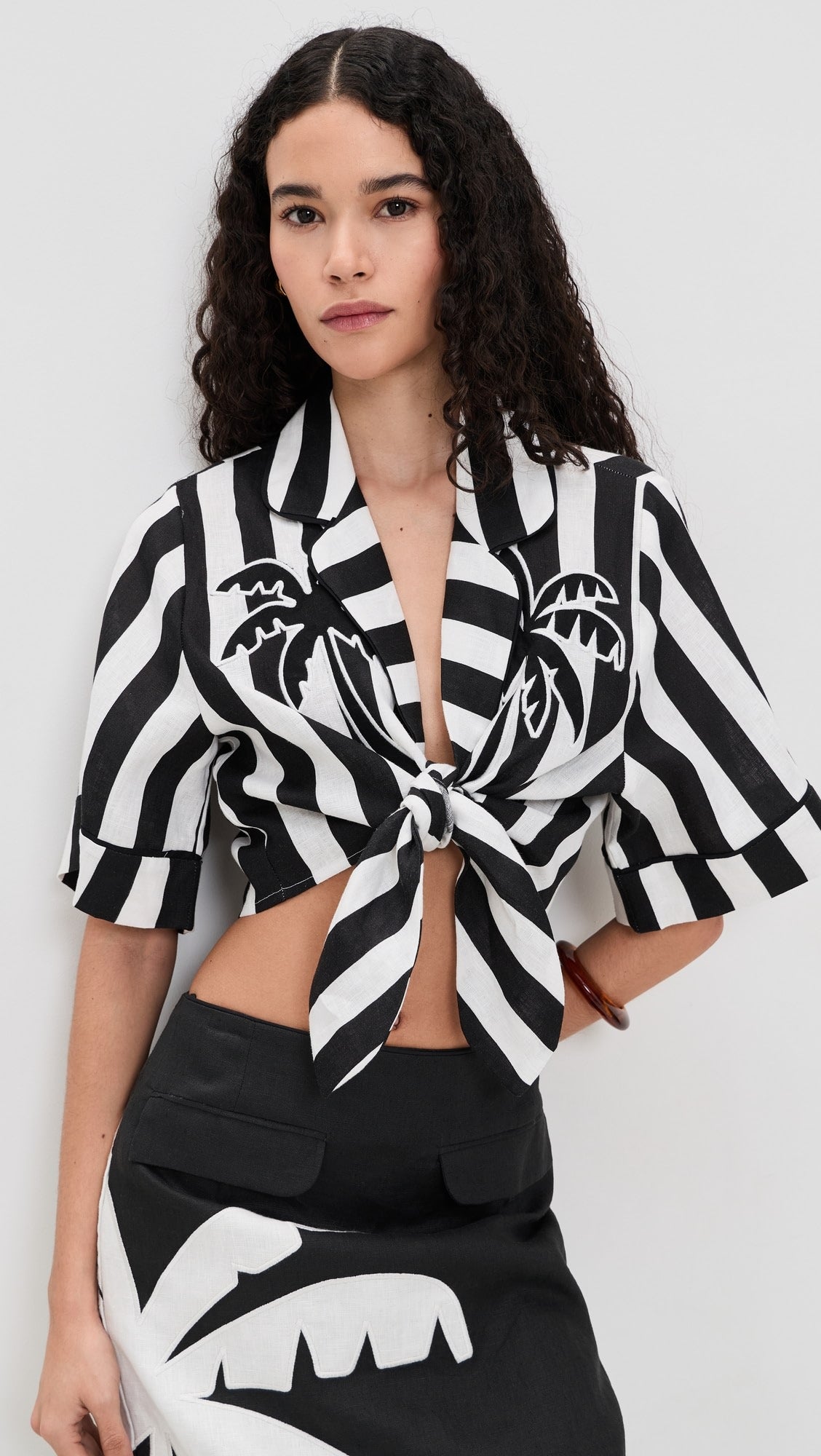 Black Embroidered Palm Tree Skirt Set