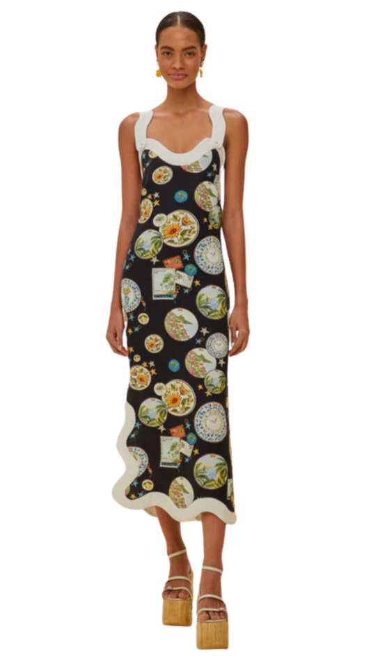 TRIP SOUVENIR BLACK WAVE SLEEVELESS MAXI DRESS