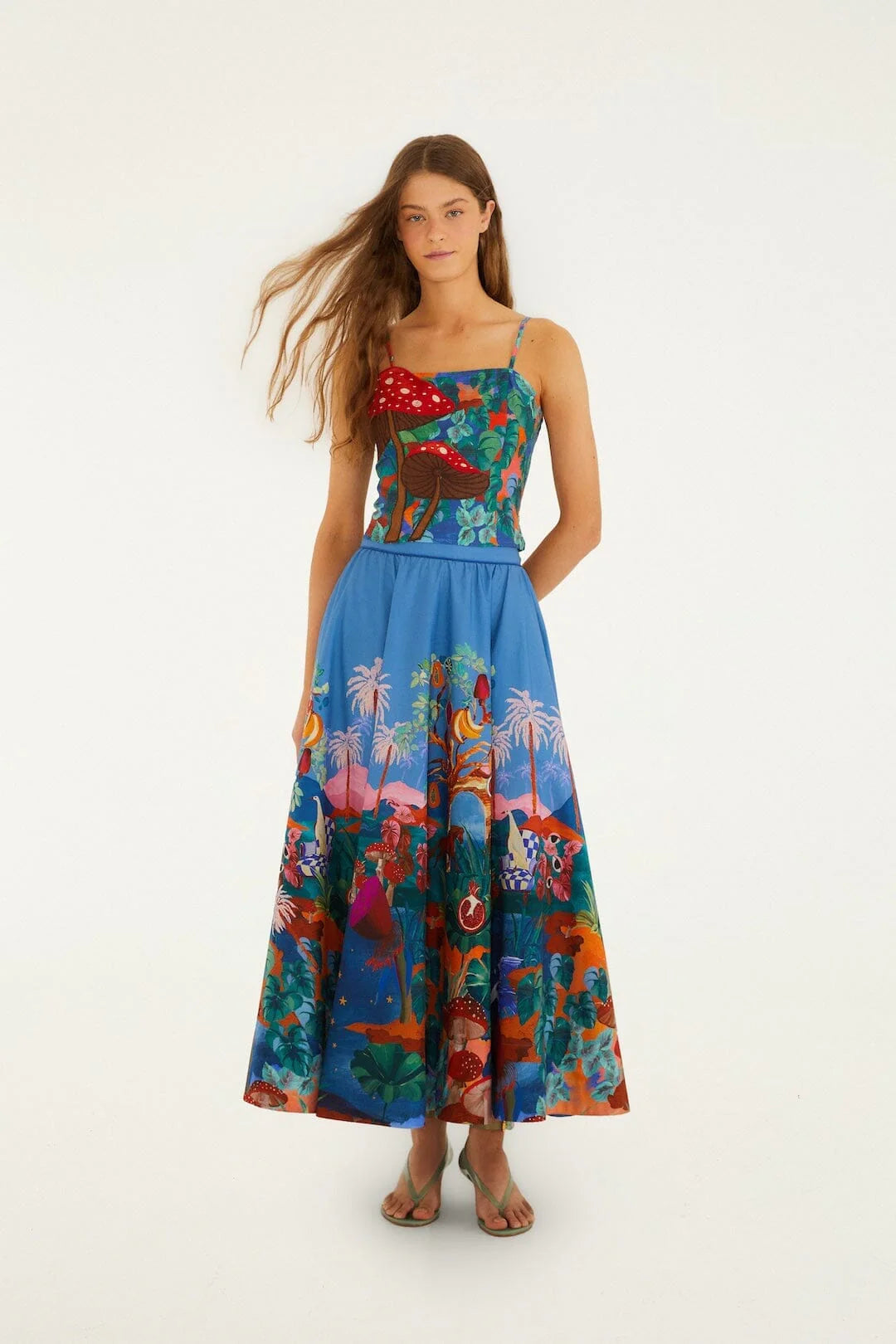 Mushroom Dream Landscape Embroidered Skirt Set
