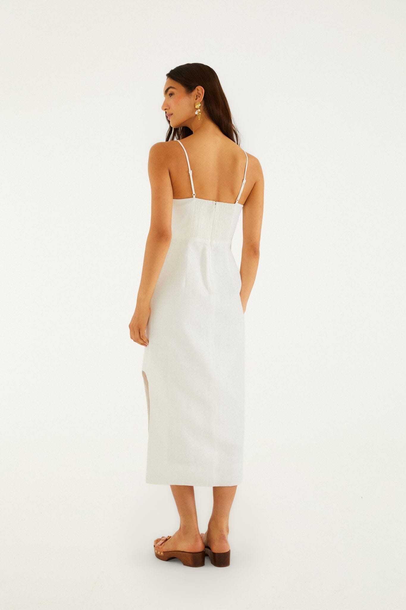 Off-White Shell Bodice Pearl Midi Dress