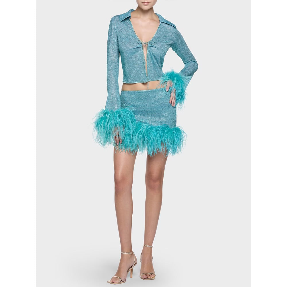LUMIÈRE PLUMAGE SLIM SHIRT & SKIRT SET- Sea Turquoise
