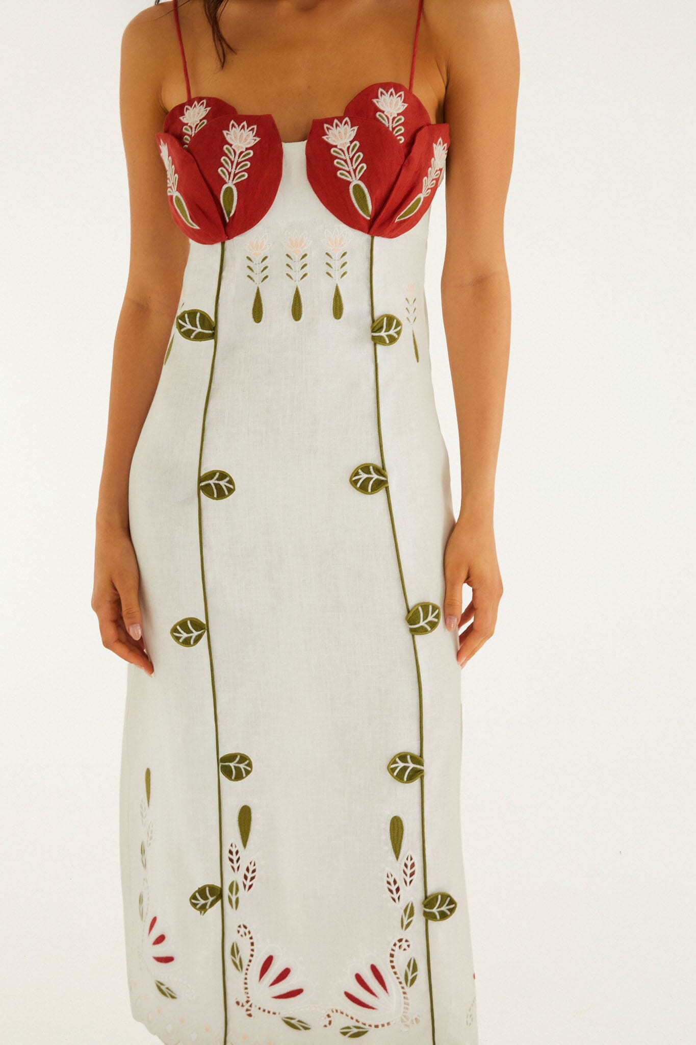 Off-White Tulip Richelieu Embroidered Midi Dress
