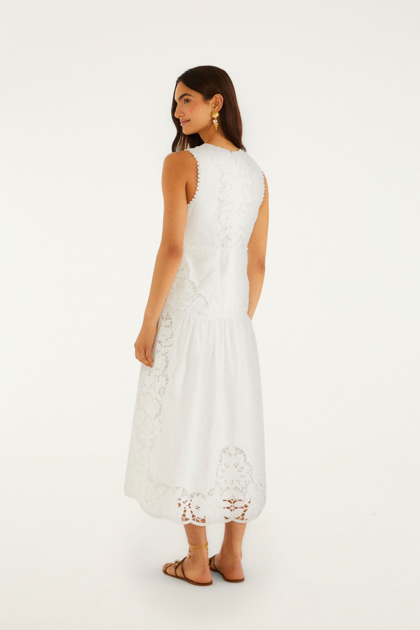 Off-White Richelieu V Neck Sleeveless Midi Dress