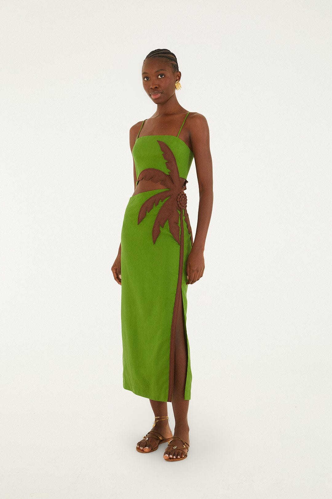 Green 3d Palm Tree Cut-Out Midi Dress