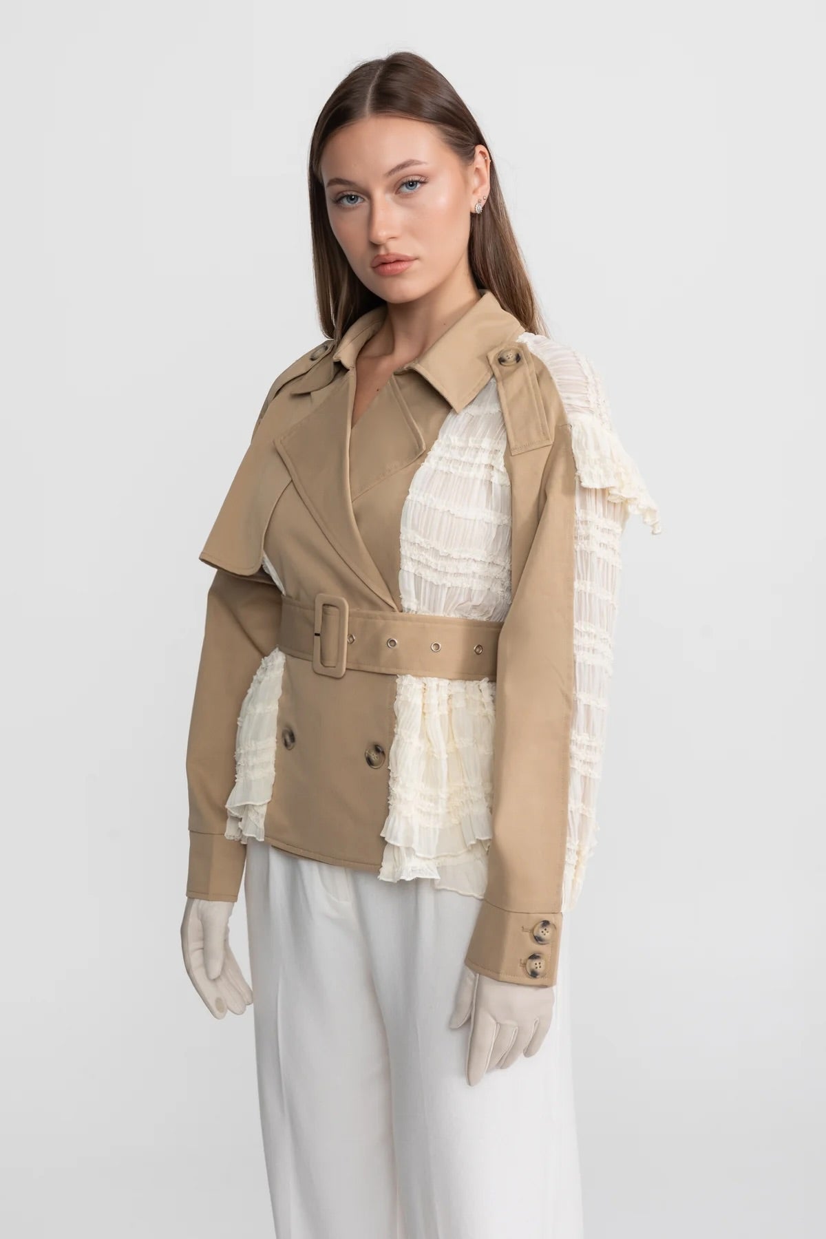 Lace Panel Short Trench Coat