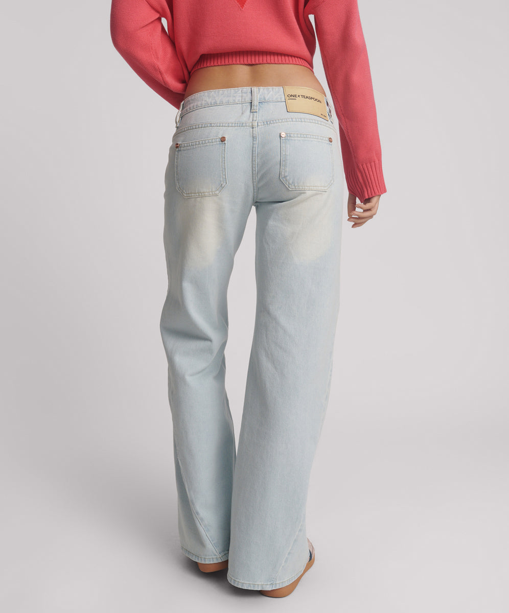 Johnnies Wide Leg Flared Denim Jeans - Le Surf Blue