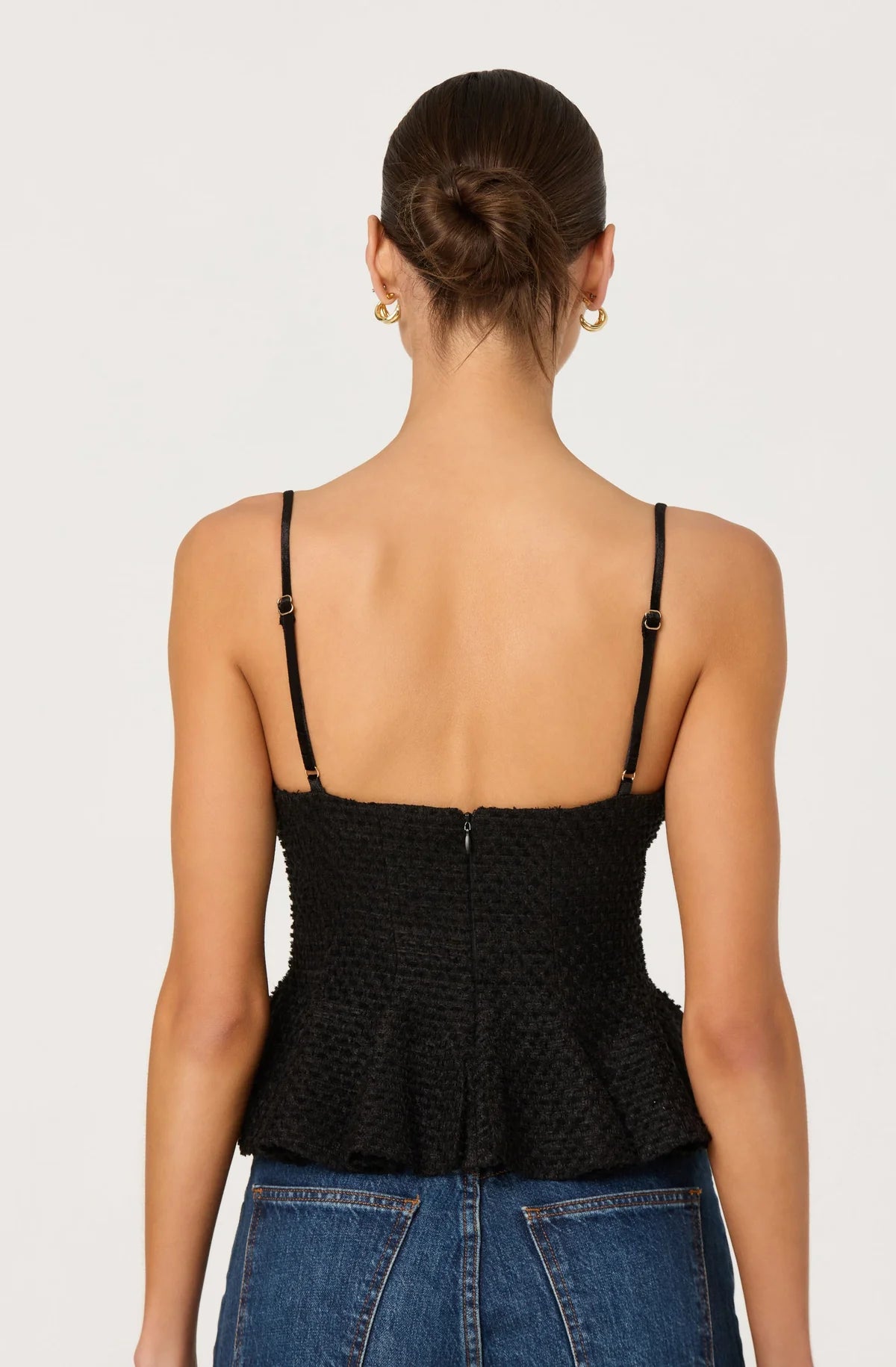 Paislee Tweed Sweetheart Peplum Top