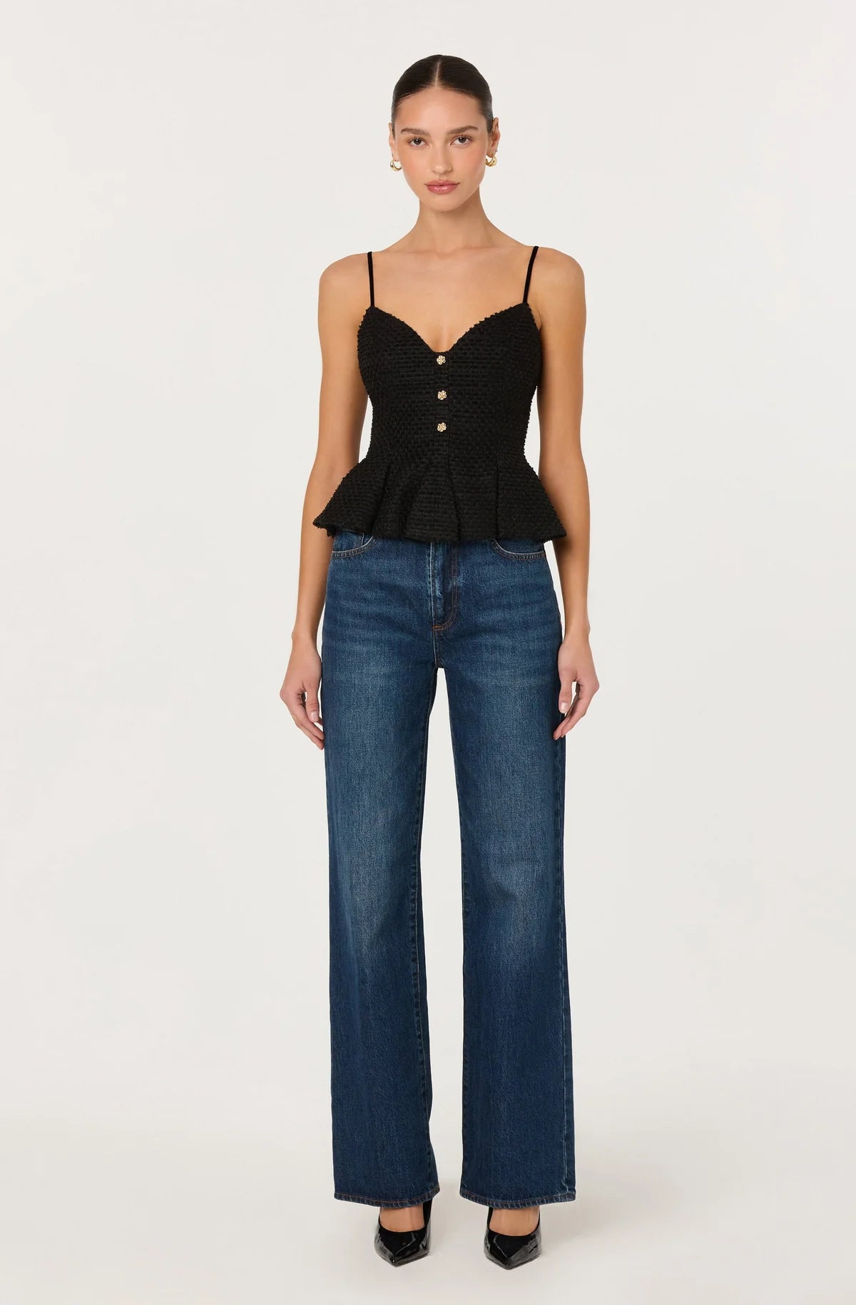 Paislee Tweed Sweetheart Peplum Top